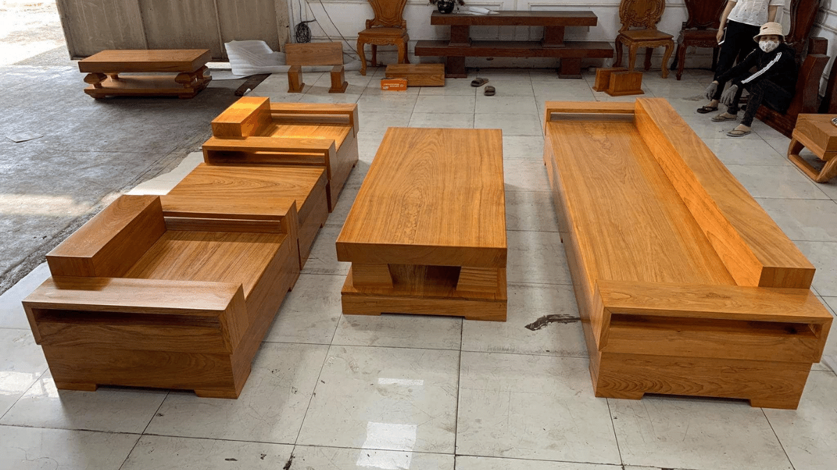 Mẫu bàn ghế sofa chữ h gỗ nguyên khối.